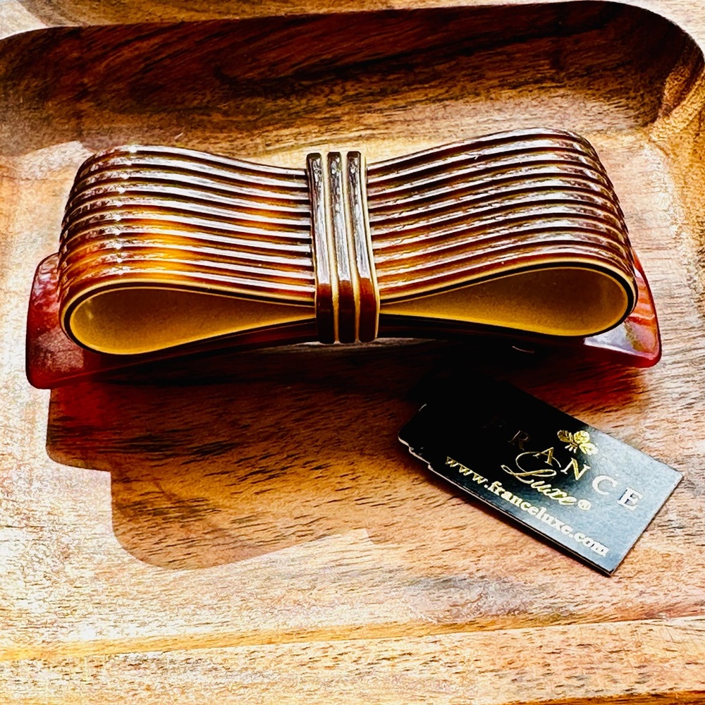 🐌 France Luxe Layered Bow Barrette, Tortoise
